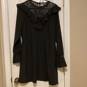 H&M Size Large Black Long Sleeve Dress with Lace Detail, Ruffle, and FlutterCuff